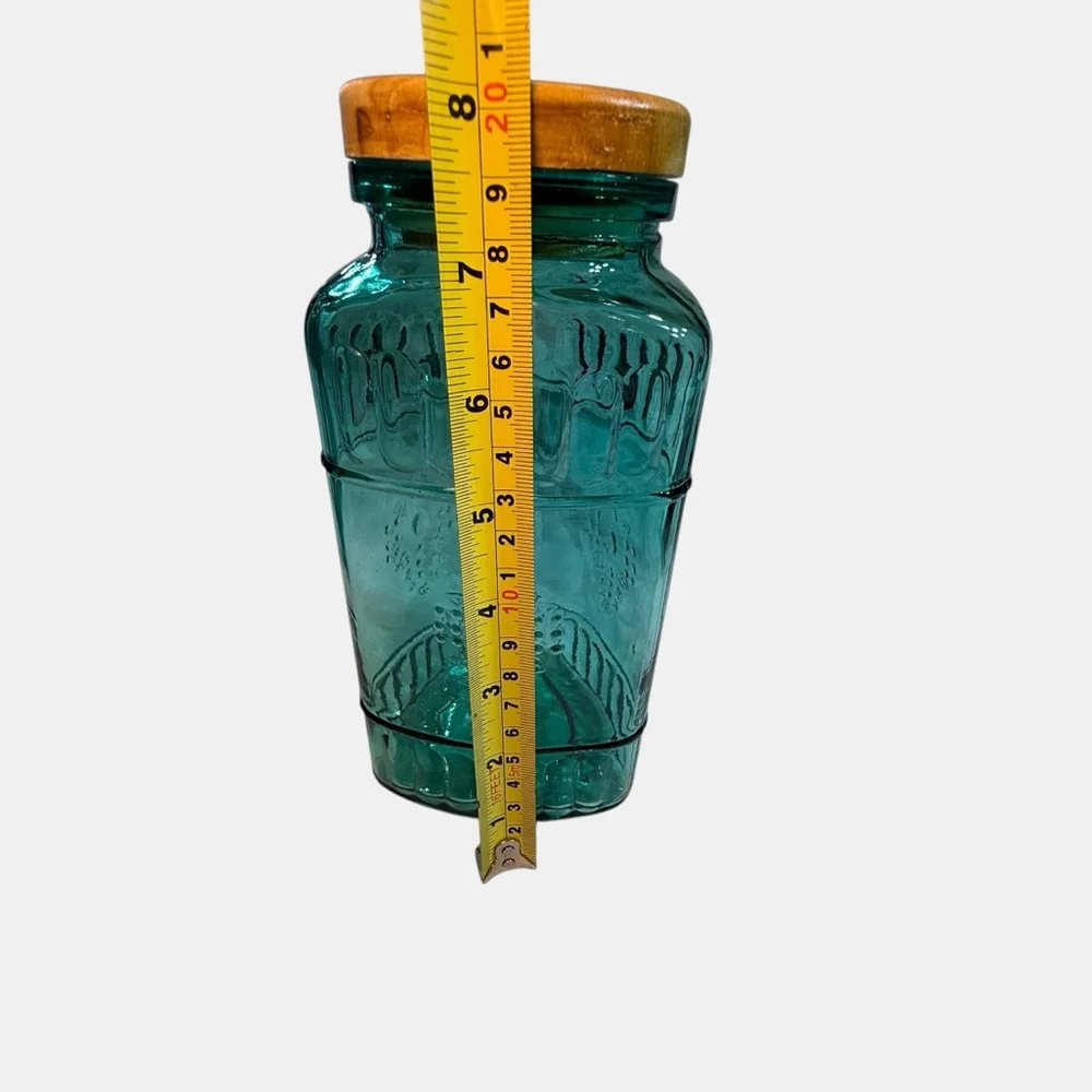 Vintage Turquoise Triangle Shaped Set Of Three Canister Set With Embossed Design
